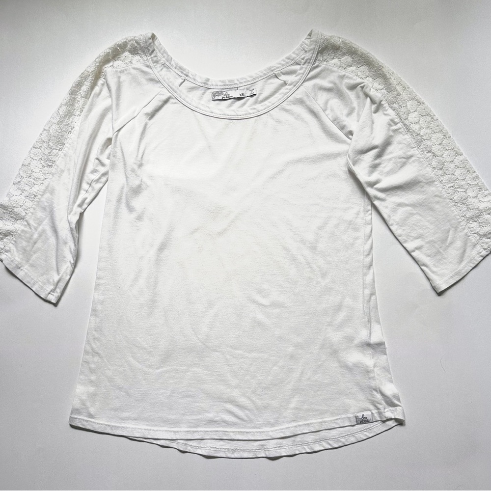 PrAna Alisana top with lace inset sleeves white size XS - Picture 10 of 10